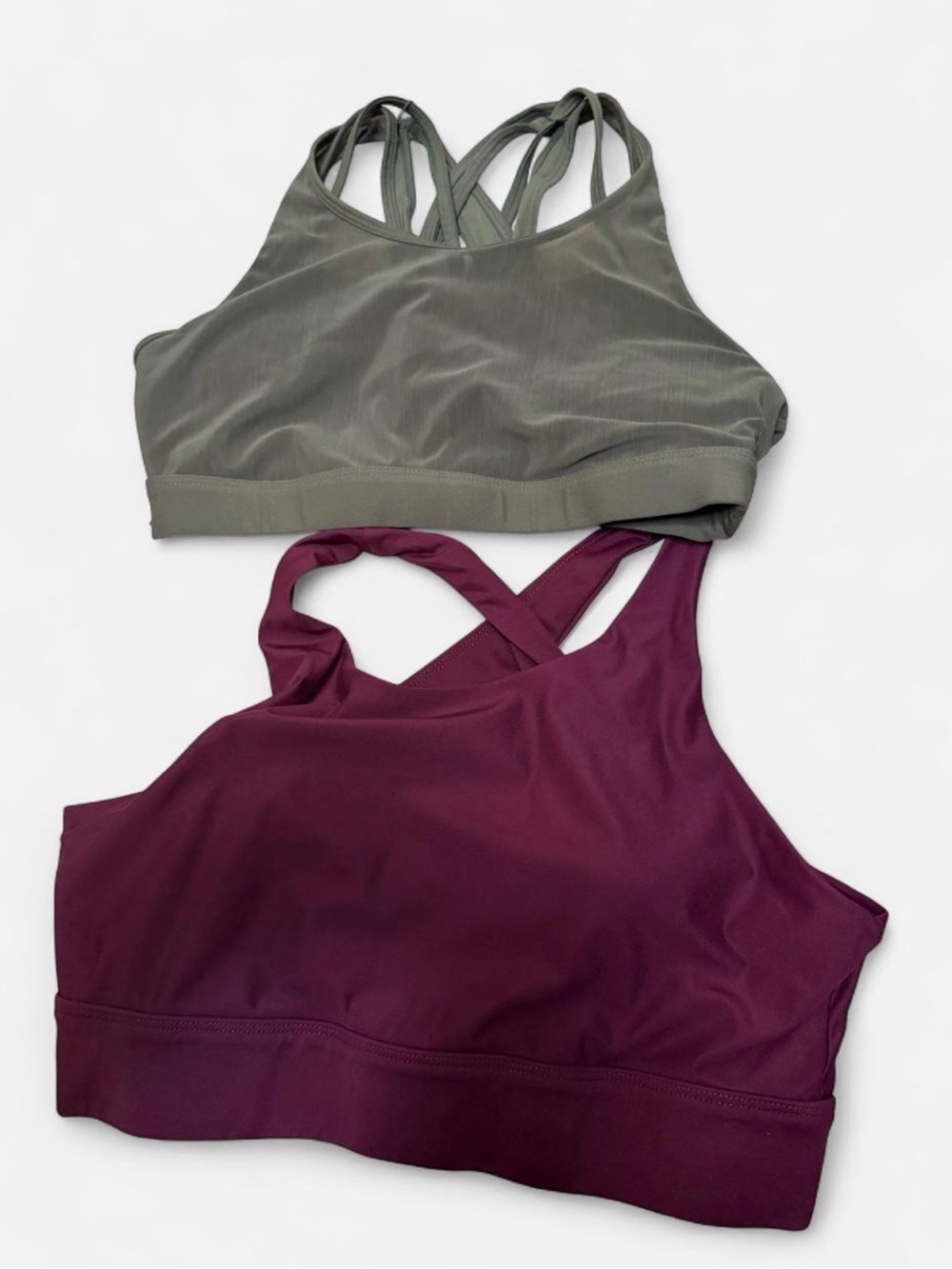 Fabletics High-Neck Sports Bras in Olive & Plum